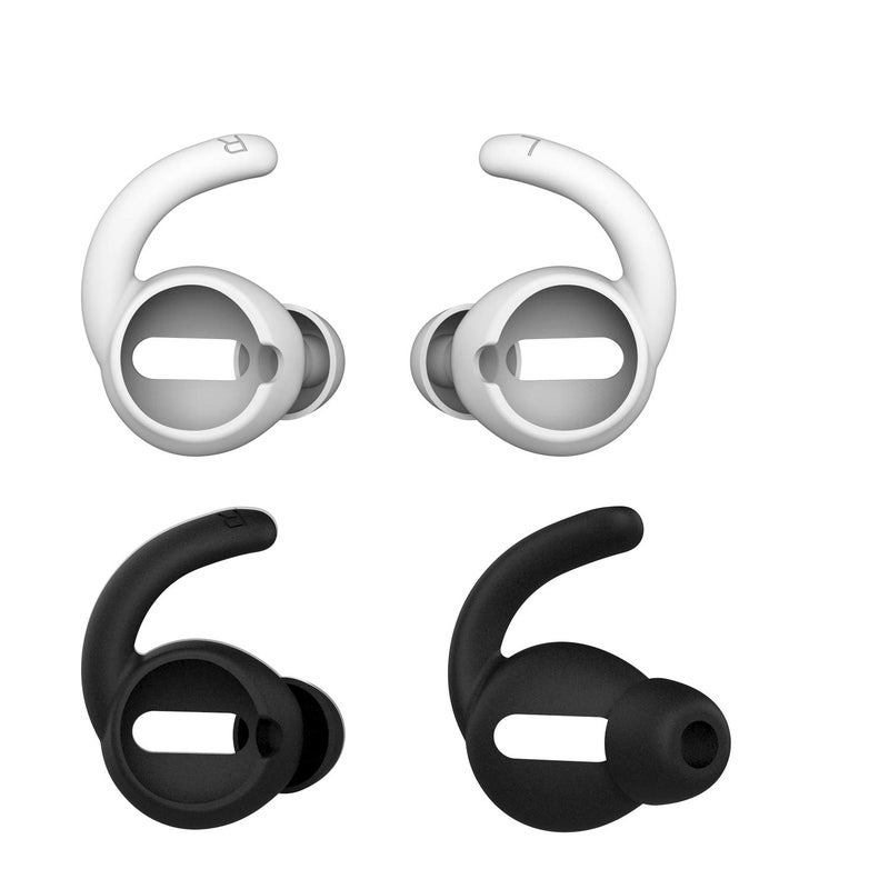 REEYEAR Anti-Slip Earhooks Soft Silicone Skin Compatible with Apple Headphone 2 & 1 Lightweight Sound Quality Enhancement for Headphones Outdoor Activities in-Ear EarHook 2 Pairs White & Black - Image 1